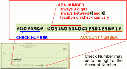 Sample Check - Check, Account, and routing number
